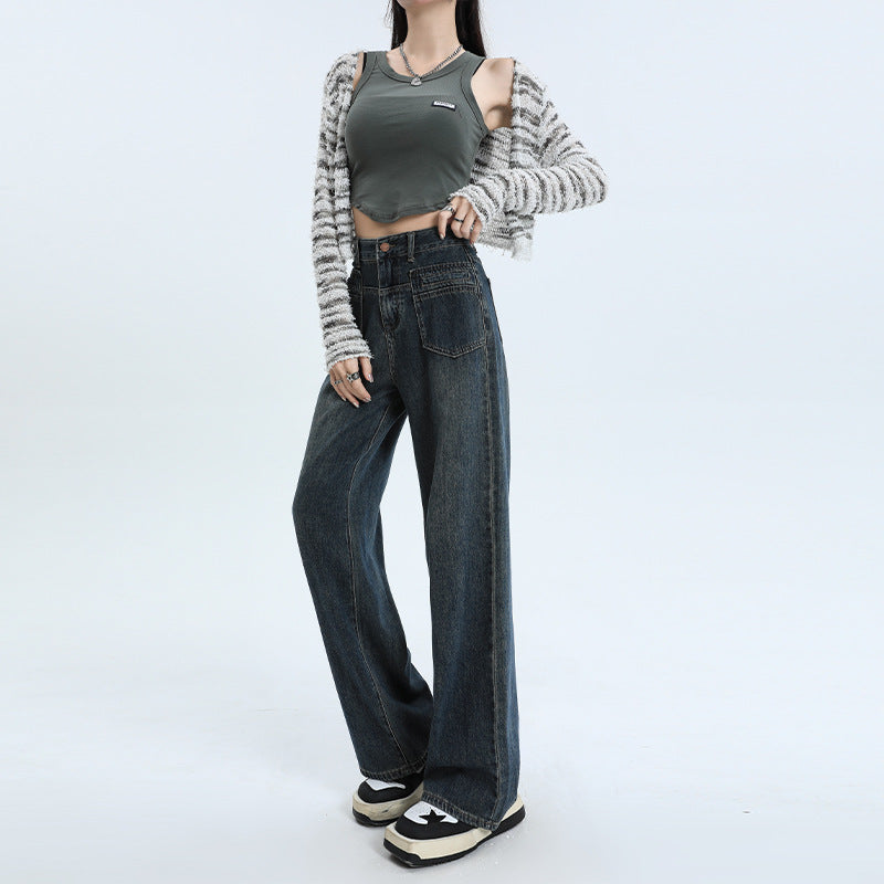 Dark straight fit all-match jeans