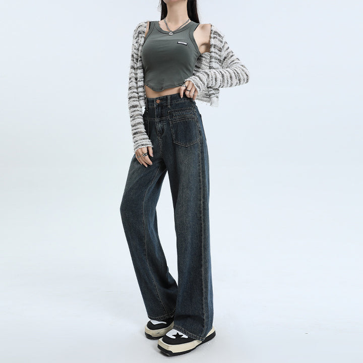Dark straight fit all-match jeans