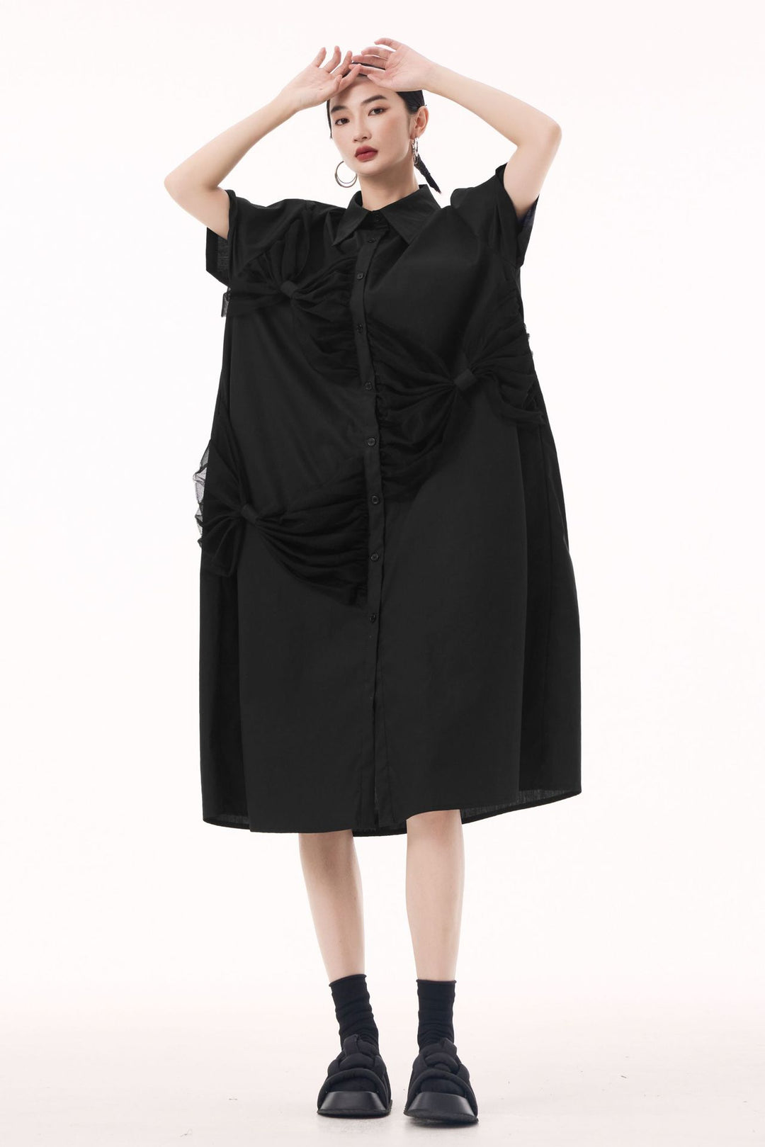 Bow short sleeve shirt dress