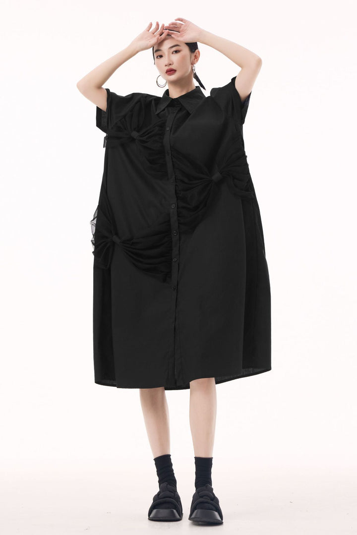 Bow short sleeve shirt dress