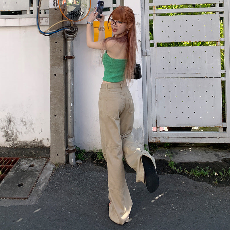 Low waist relaxed khaki denim pants