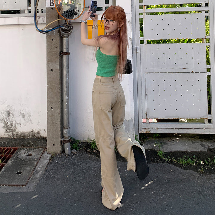 Low waist relaxed khaki denim pants