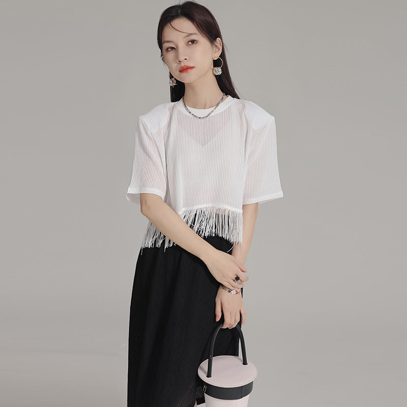 Tassel Round Neck Knitted Tops