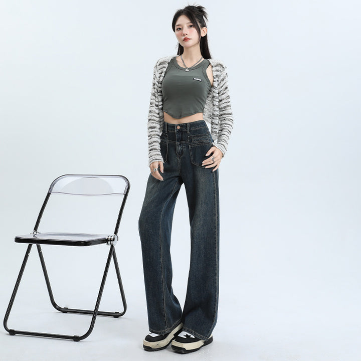 Dark straight fit all-match jeans