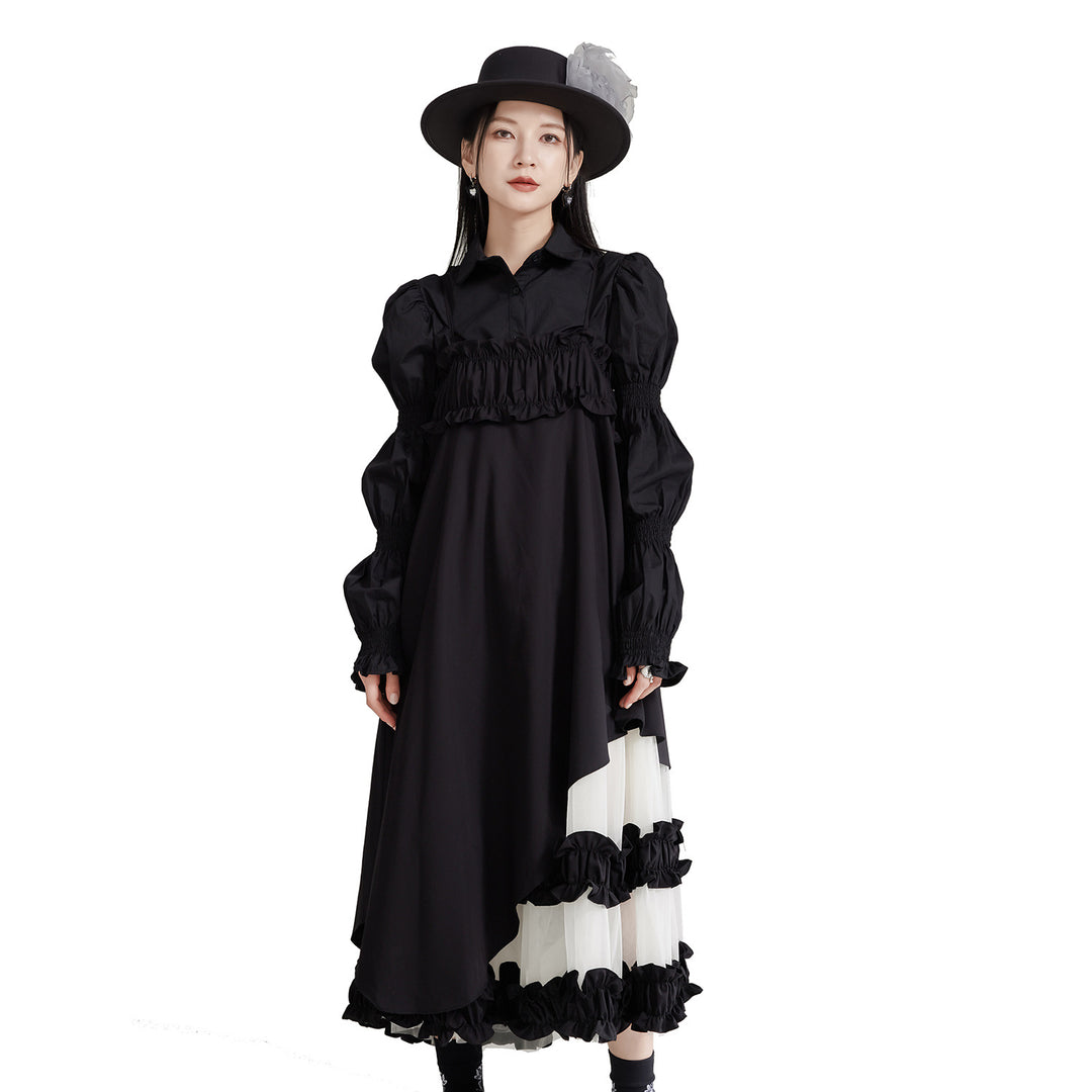 Suspenders Mesh Lace Patchwork A line Dress