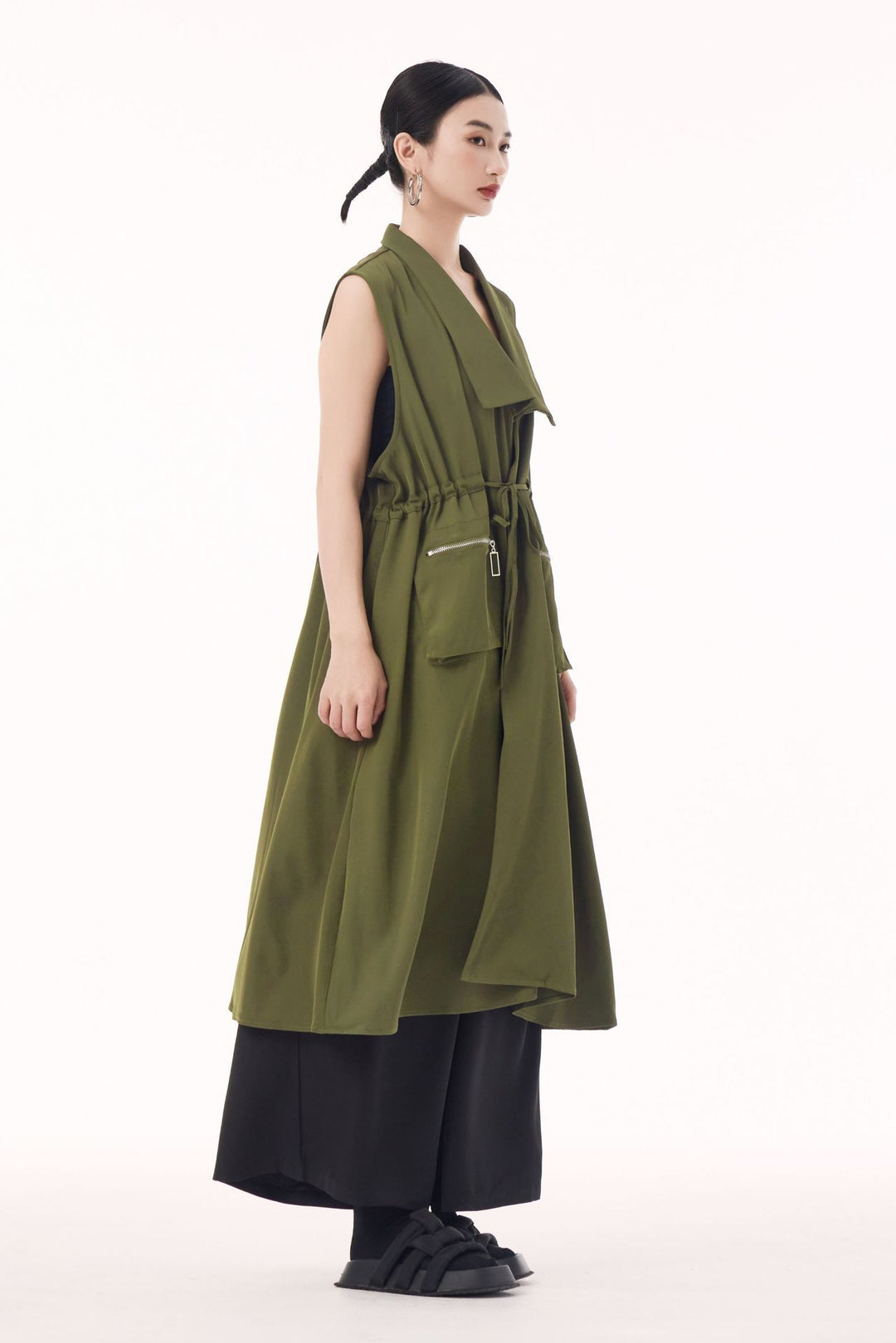 Large pocket sleeveless vest dress