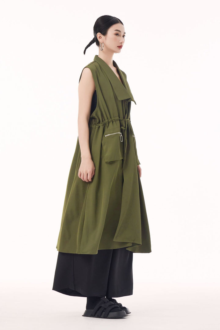 Large pocket sleeveless vest dress