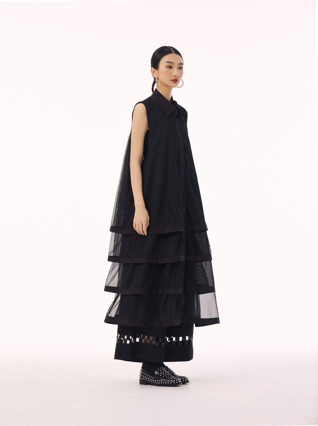 See through tiered vest long dress