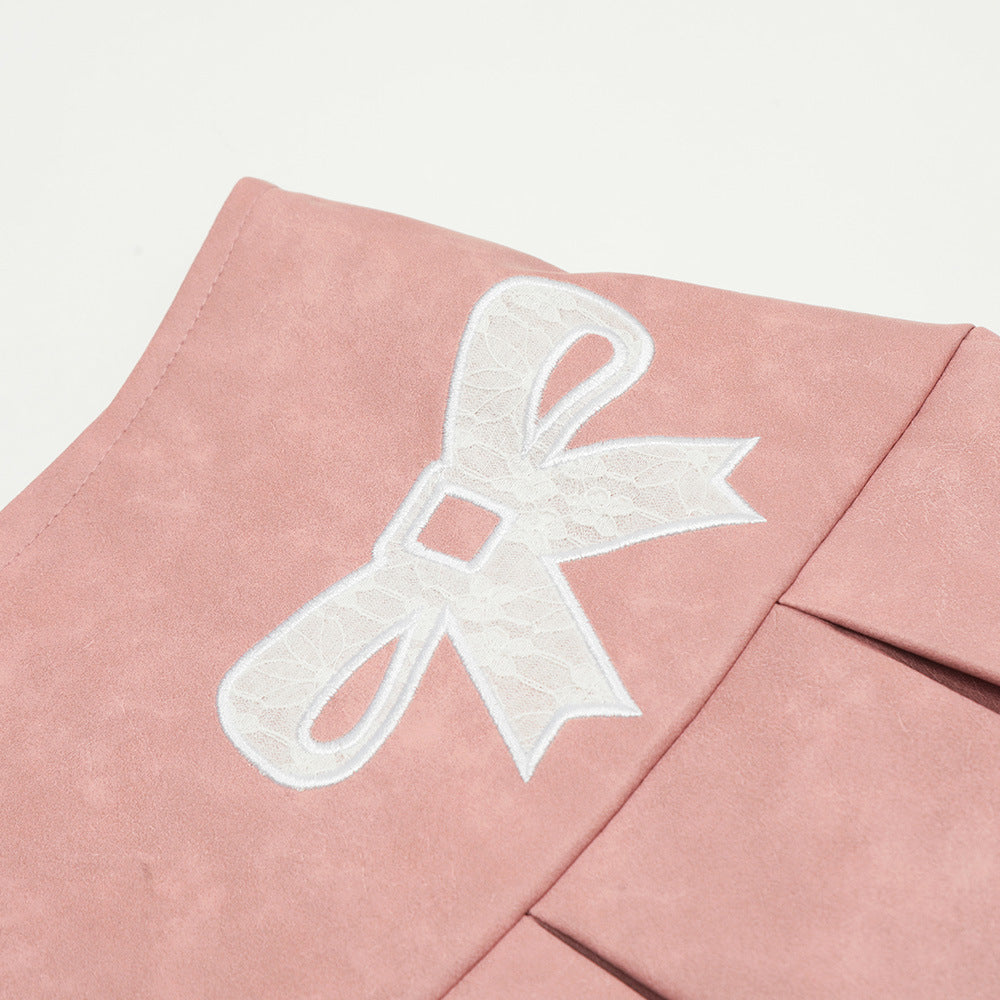 Sweet ribbon PU leather skirt