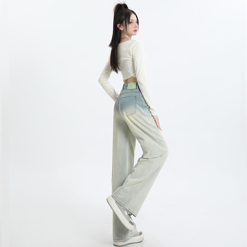 Gradient design straight wide-leg jeans