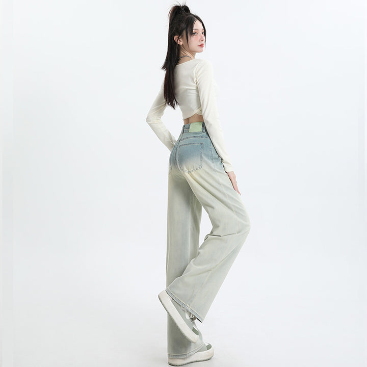 Gradient design straight wide-leg jeans