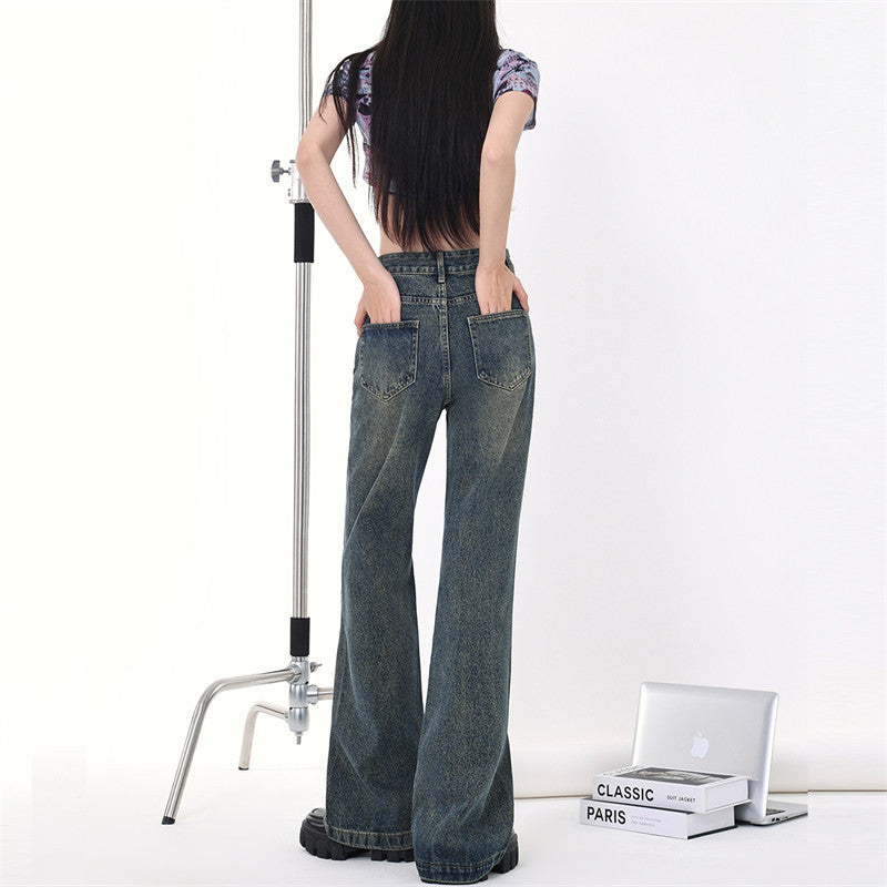 Simple Design Semi Wide Denim Pants