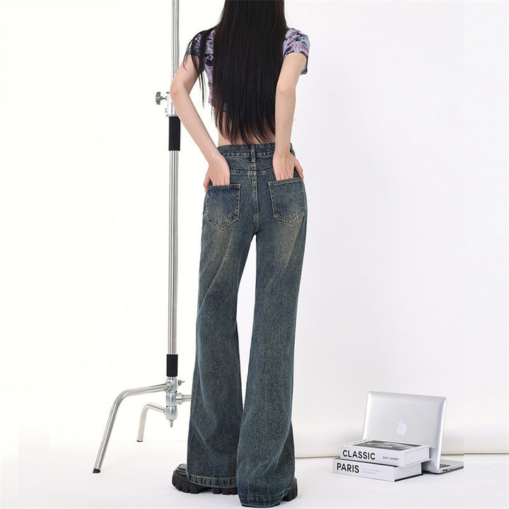 Simple Design Semi Wide Denim Pants