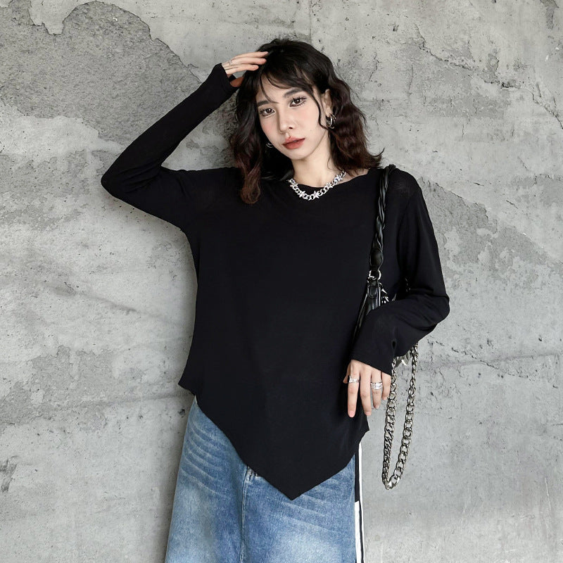 Basic asymmetrical round neck long sleeve t-shirt