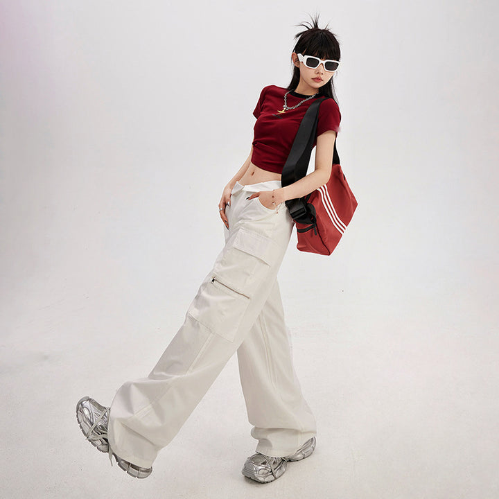 Loose wide leg low waist work pants