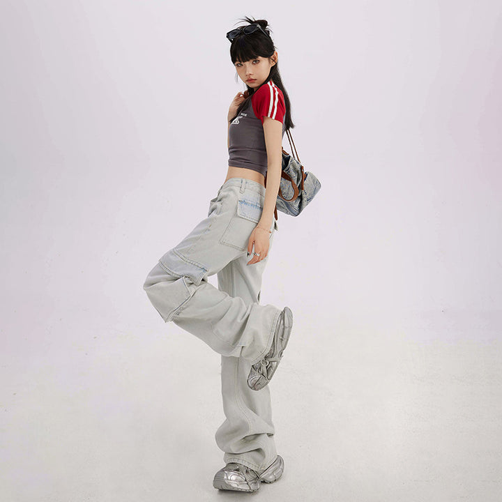 High waist loose wide-leg workwear jeans