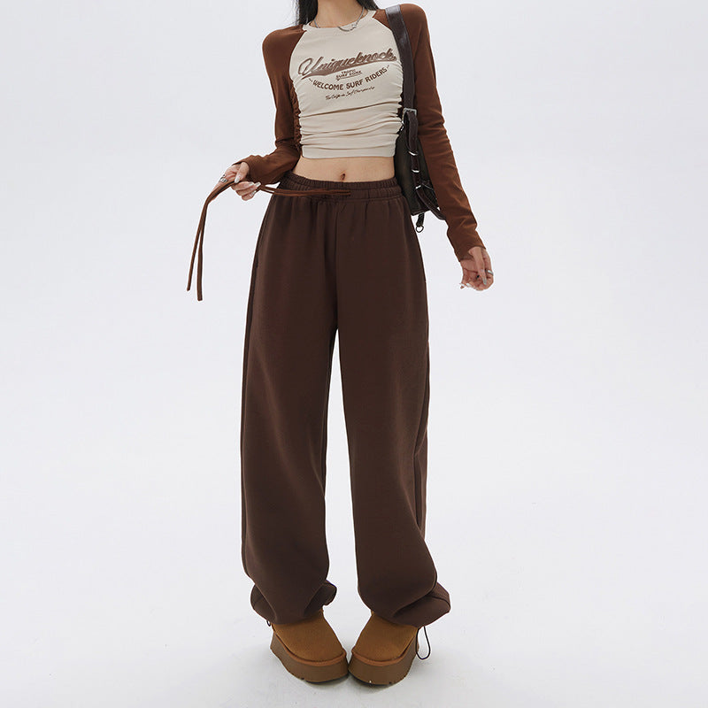 Simple drawstring design casual pants