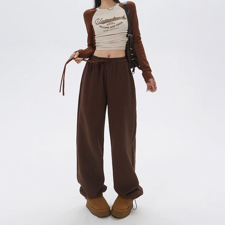 Simple drawstring design casual pants