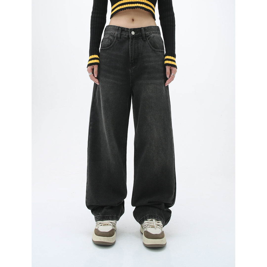 Carmour denim retro color wide-leg pants