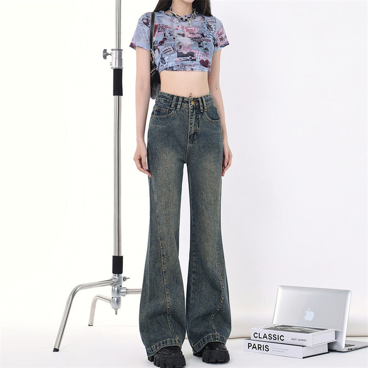 Simple Design Semi Wide Denim Pants