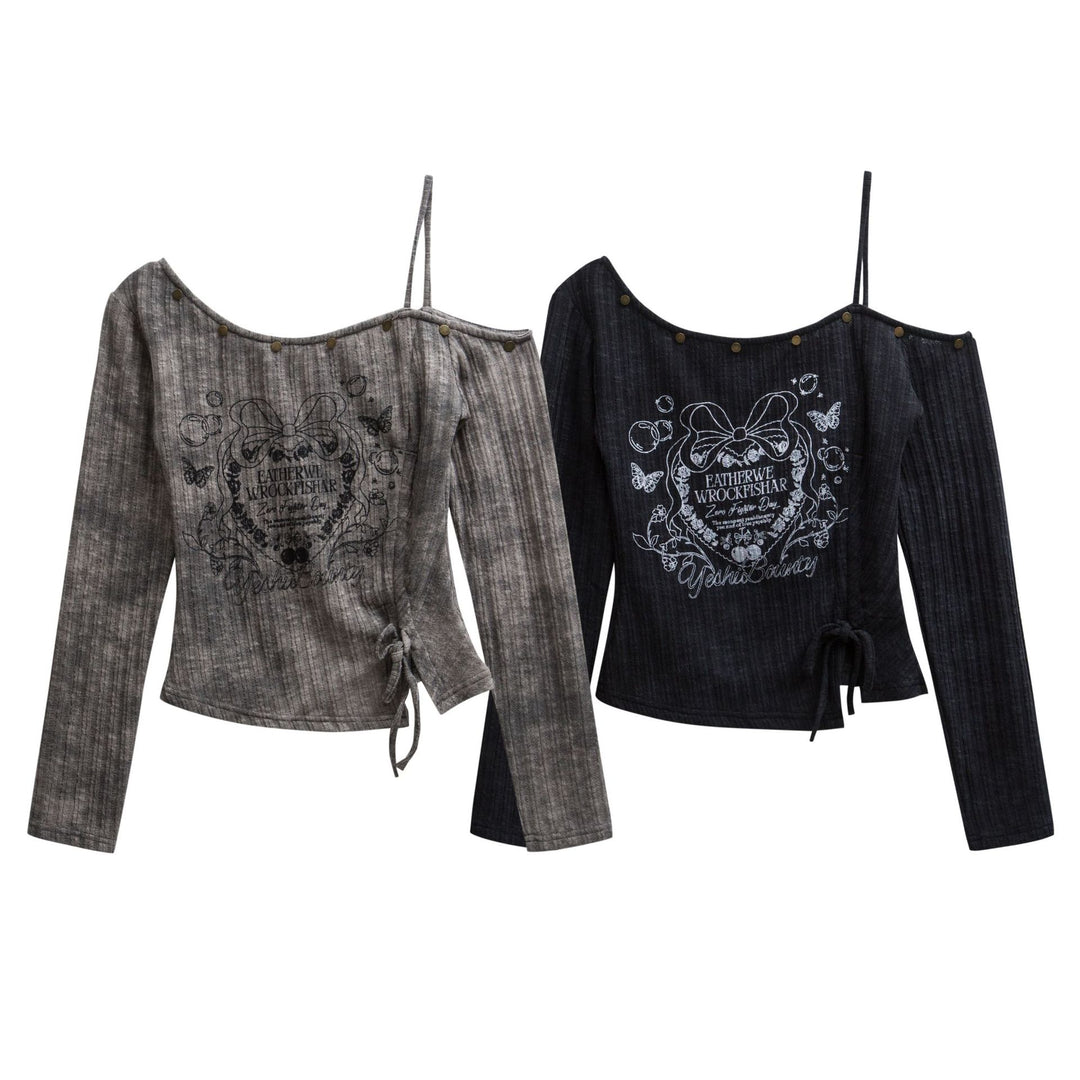 One Shoulder Print Pullover