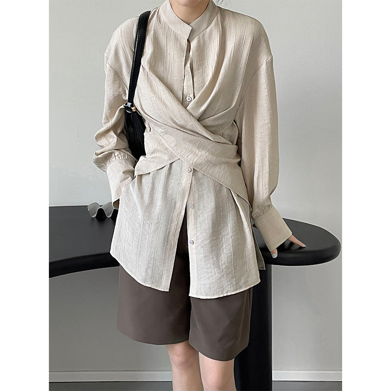 Crossband waist long sleeve shirt