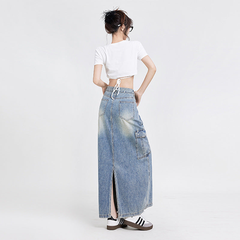 A-line denim skirt