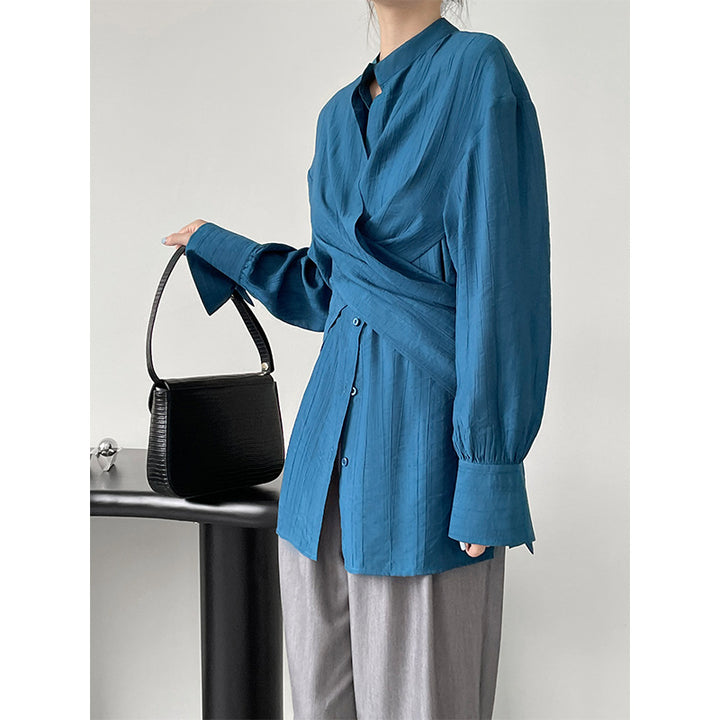 Crossband waist long sleeve shirt