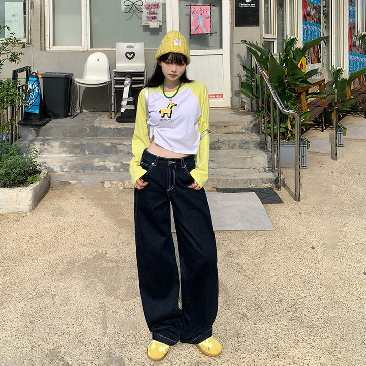 Retro high waist loose wide-leg jeans