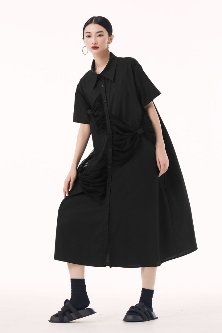 Bow short sleeve shirt dress