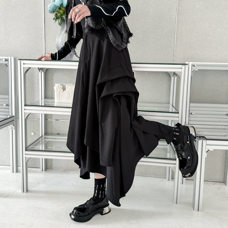 Side Tuck Flare Long Skirt