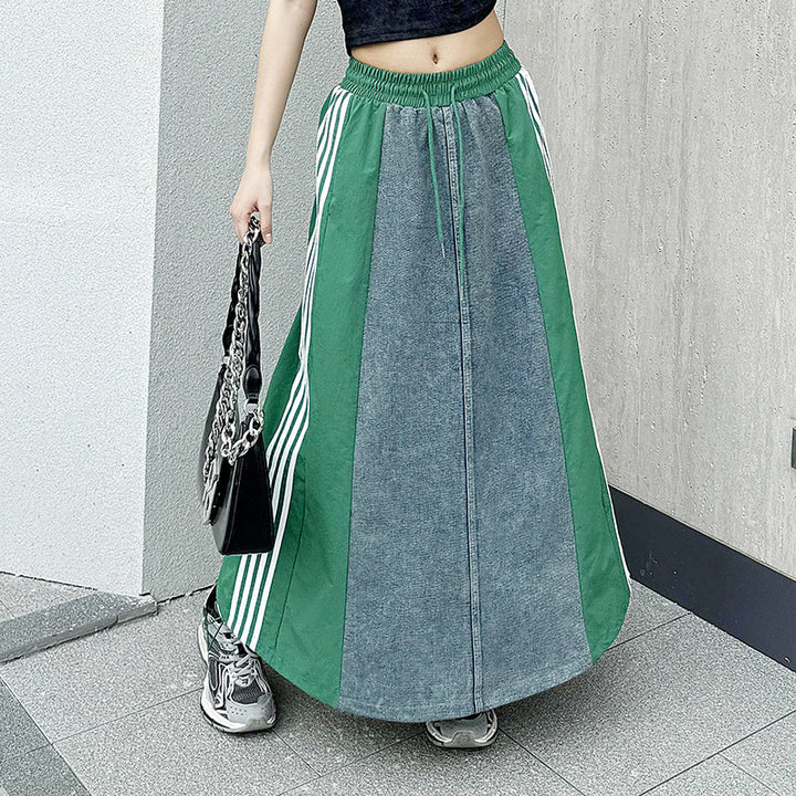 Bicolor side line flare long skirt