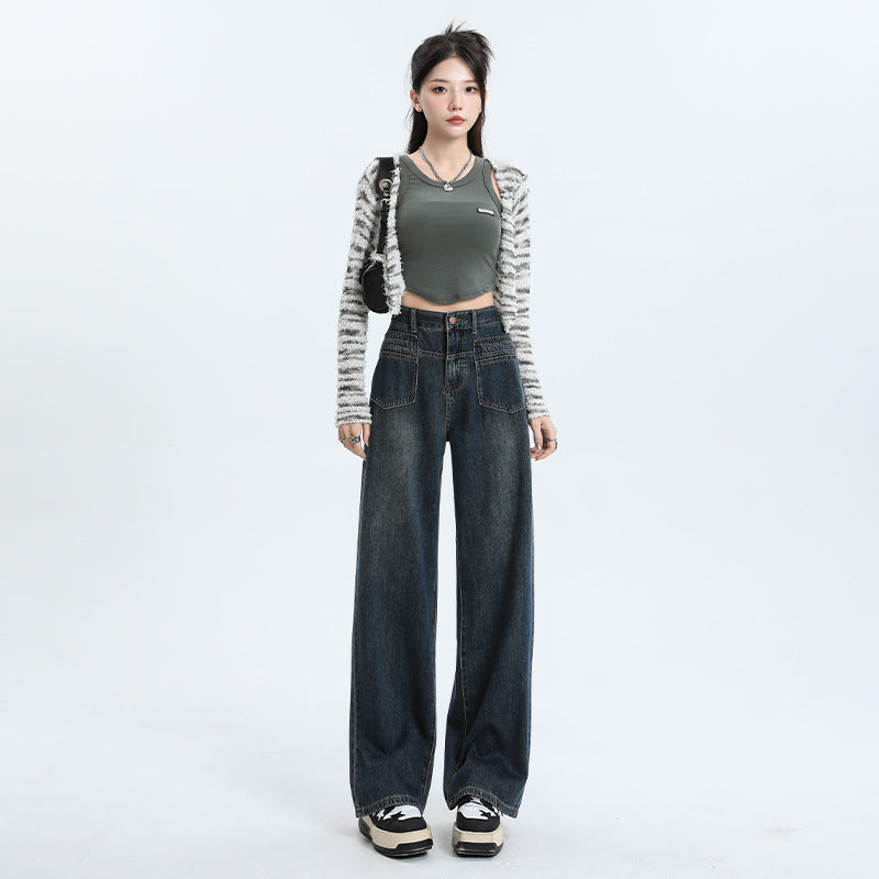 Dark straight fit all-match jeans