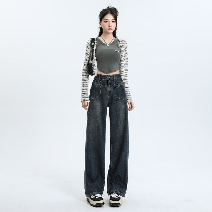 Dark straight fit all-match jeans