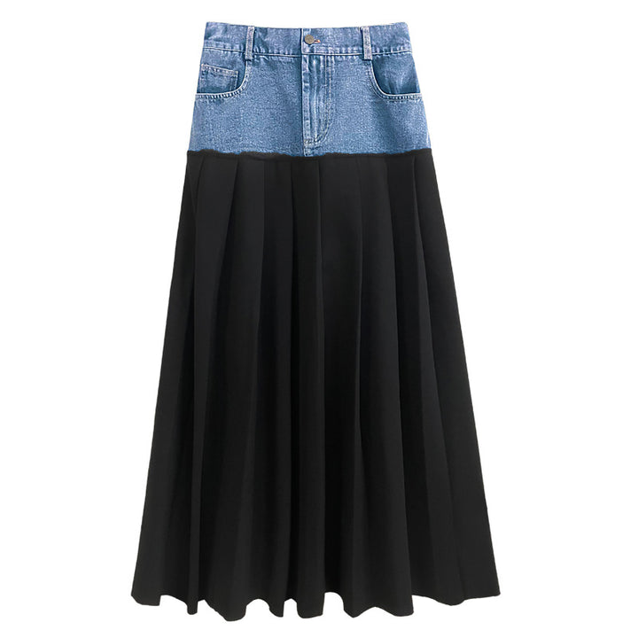 Casual contrast stitching wrinkle skirt