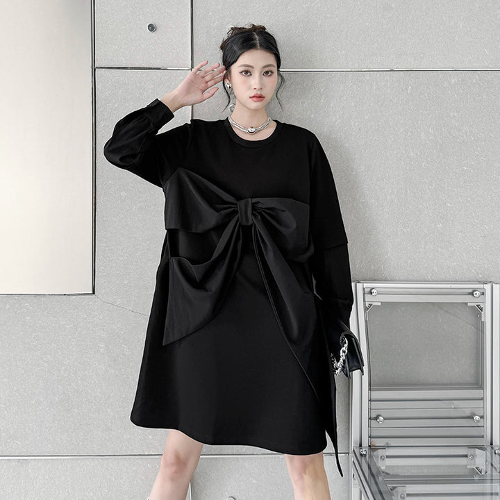 Ribbon black pullover onepiece
