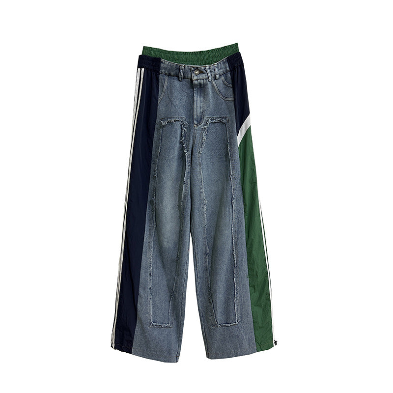 Color contrast stitching cuffed high waist jeans