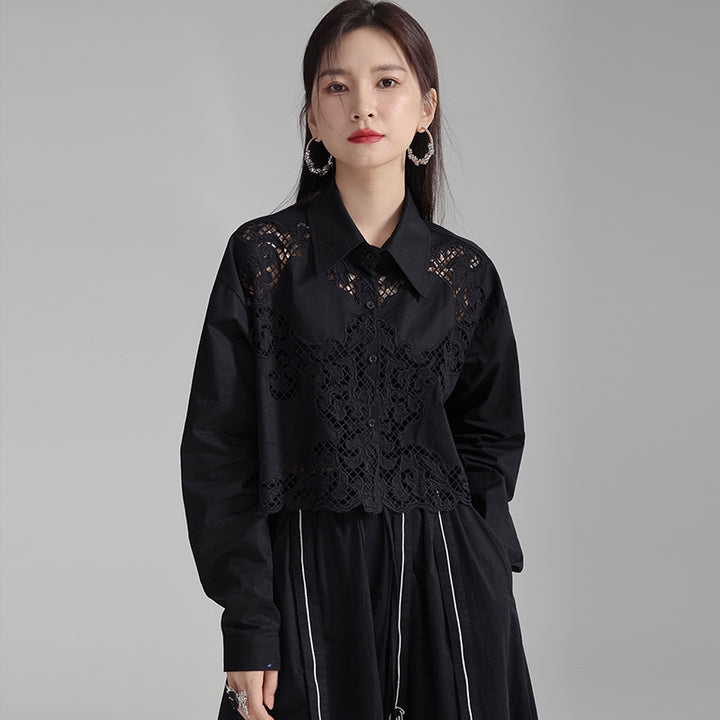 Openwork lace short shirt