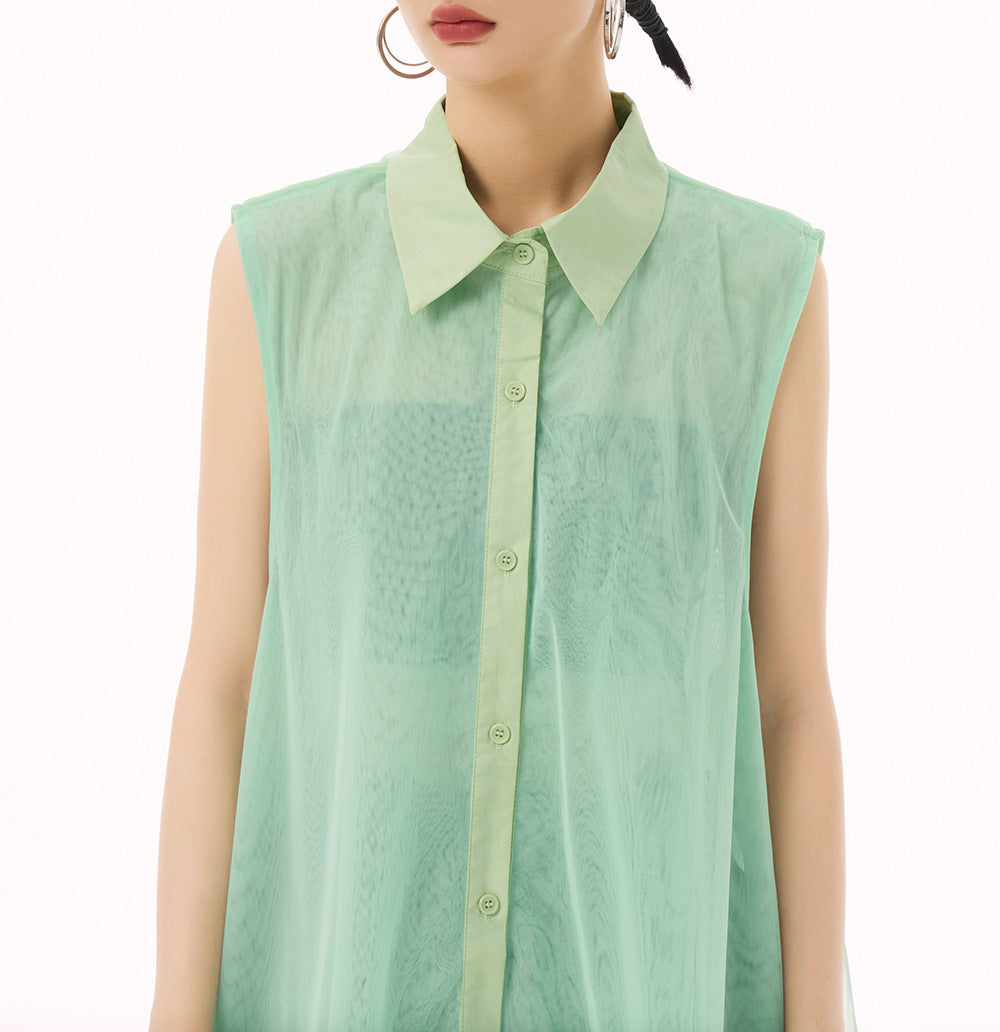 See through tiered vest long dress