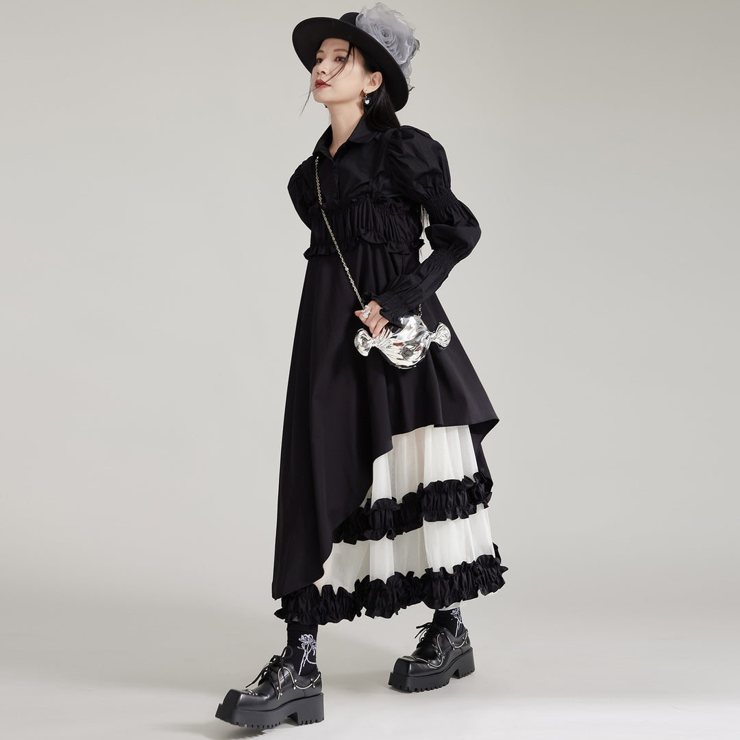 Suspenders Mesh Lace Patchwork A line Dress