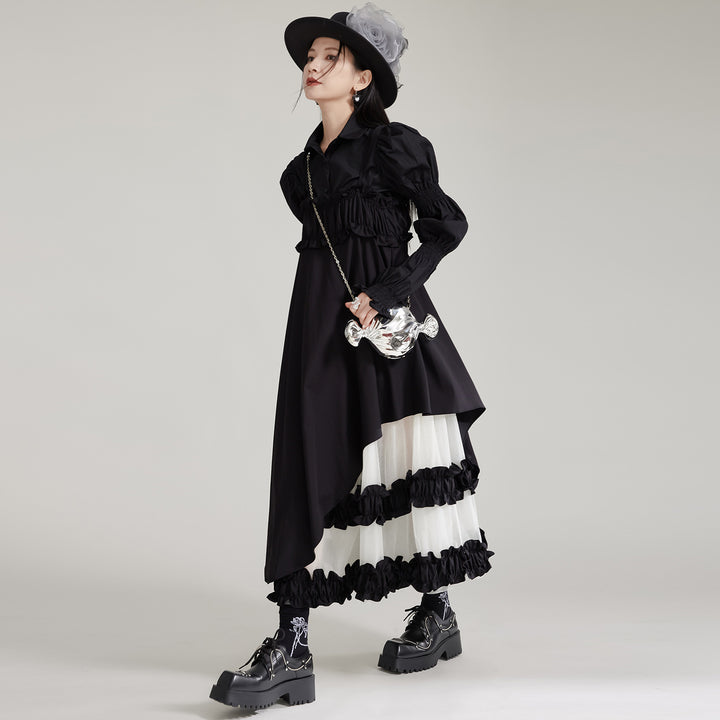 Suspenders Mesh Lace Patchwork A line Dress