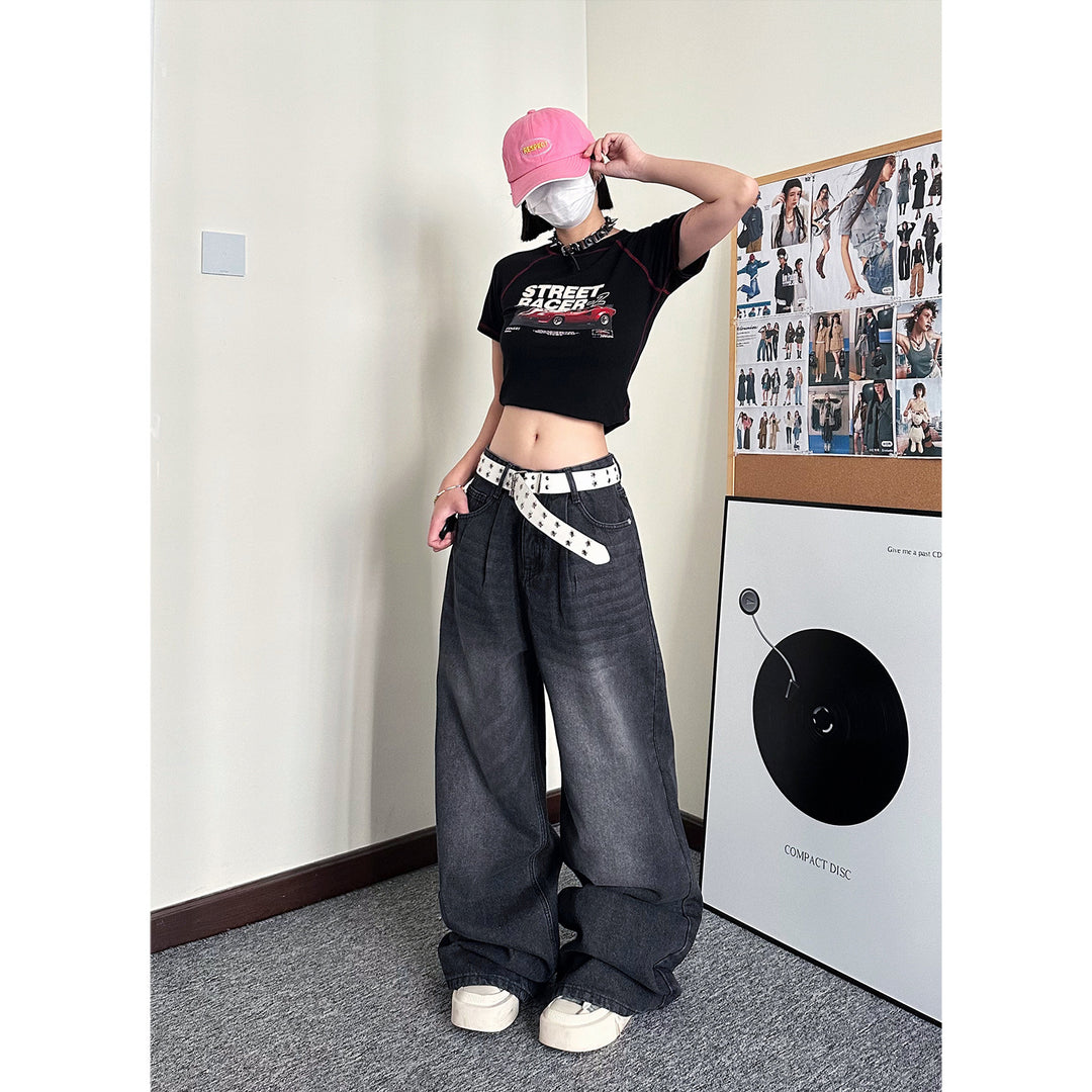 Loose black gray straight pants