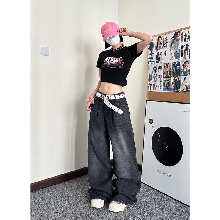 Loose black gray straight pants