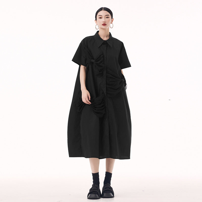 Bow short sleeve shirt dress