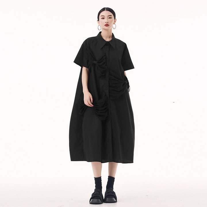 Bow short sleeve shirt dress