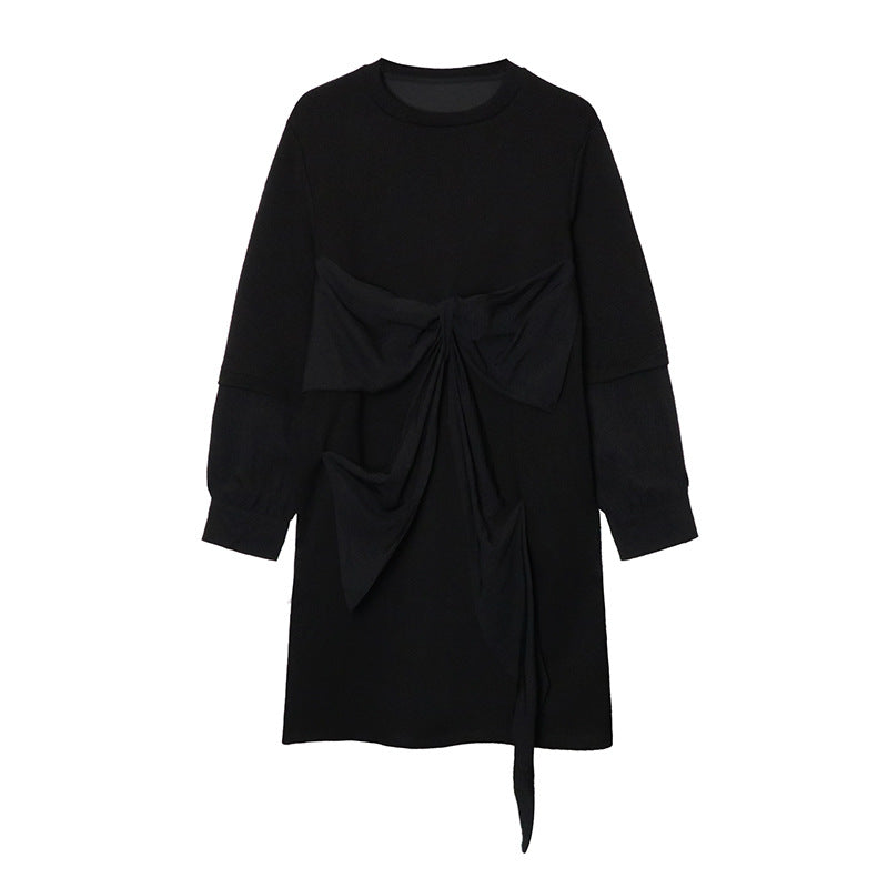 Ribbon black pullover onepiece