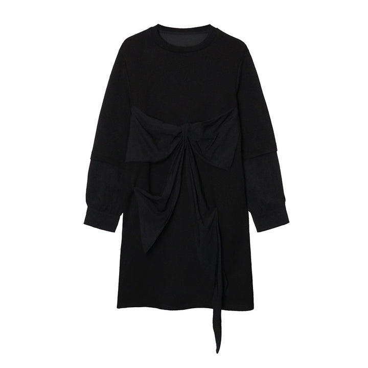 Ribbon black pullover onepiece