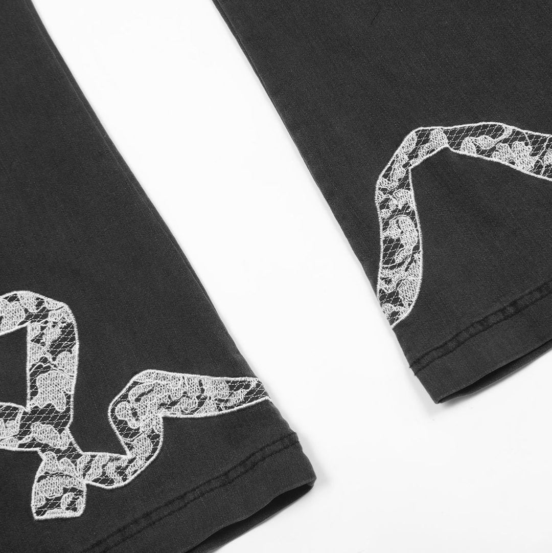 Ribbon denim flare pants