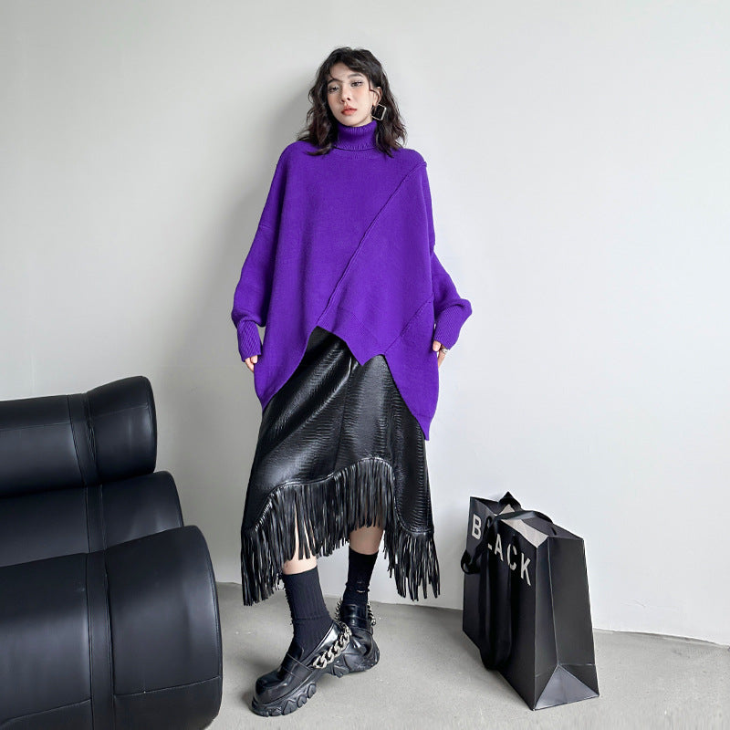 Irregular turtleneck loose pullover sweater