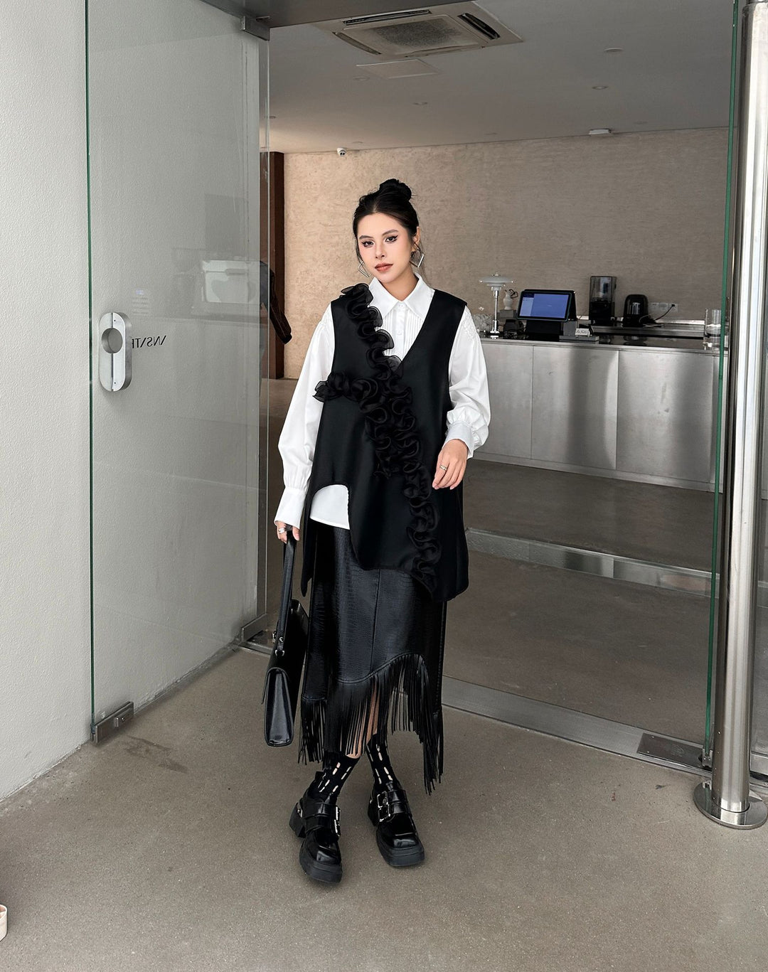 PU Leather V-neck vest